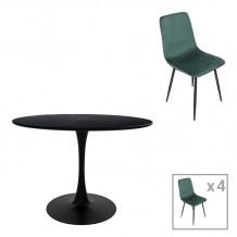 Τραπεζαρία Balou-Grato pakoworld σετ 5τεμ μαύρο-κυπαρισσί Φ120x73εκ c502670