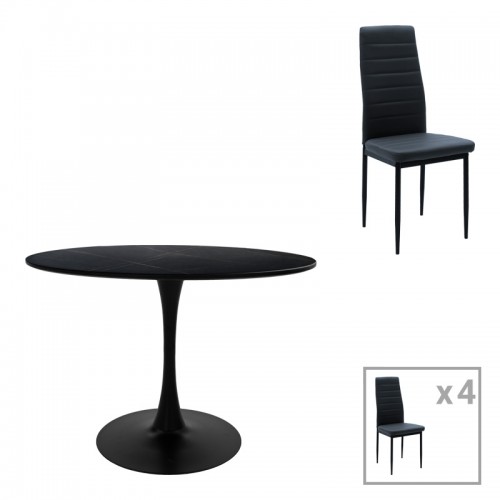 Τραπεζαρία Balou-Parker pakoworld σετ 5τεμ μαύρο-ανθρακί Φ120x73εκ c502675