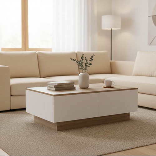 Τραπέζι σαλονιού Winey pakoworld σε sonoma-λευκή απόχρωση 90x60x31 5εκ c502700