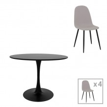 Τραπεζαρία Bella-Balou pakoworld σετ 5τεμ MDF μαύρο-ύφασμα γκρι Φ120x73εκ c502739