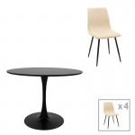 Τραπεζαρία Balou-Noor pakoworld σετ 5τεμ MDF μαύρο-μπεζ Φ100x73εκ c502756