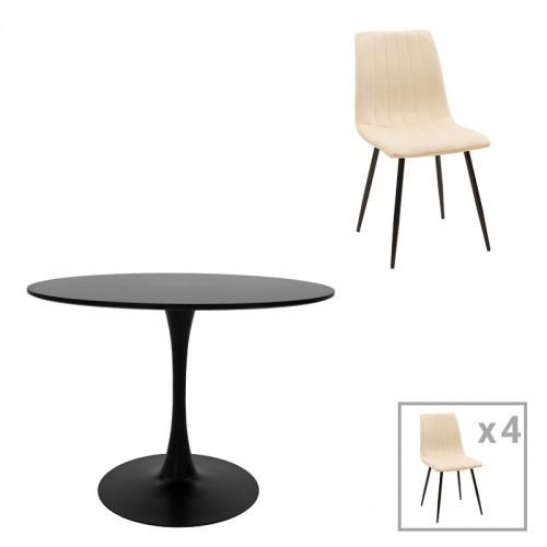 Τραπεζαρία Balou-Noor pakoworld σετ 5τεμ MDF μαύρο-μπεζ Φ100x73εκ c502756