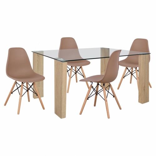 ΣΕΤ ΤΡΑΠΕΖΑΡΙΑ 5ΤΜΧ ΜΕ ΤΡΑΠΕΖΙ MORGAN 140Χ80X75 ΚΑΡΕΚΛΕΣ TWIST ΚΑΠΟΥΤΣΙΝΟ HM11406 c502765