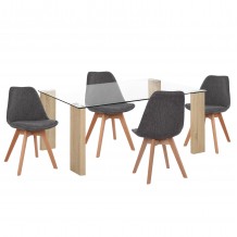 ΣΕΤ ΤΡΑΠΕΖΑΡΙΑΣ 5ΤΜΧ MORGAN HM21269 03 ΤΡΑΠΕΖΙ 4 ΚΑΡΕΚΛΕΣ - ΓΚΡΙ ΥΦΑΣΜΑ c502823