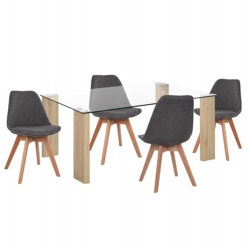 ΣΕΤ ΤΡΑΠΕΖΑΡΙΑΣ 5ΤΜΧ MORGAN HM21269 03 ΤΡΑΠΕΖΙ 4 ΚΑΡΕΚΛΕΣ - ΓΚΡΙ ΥΦΑΣΜΑ c502823