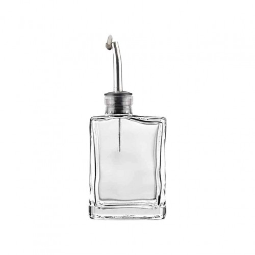 Μπουκάλι λαδιού γυάλινο πλακέ 280ml με κεραστήρι INOX με καπάκι 8 1x5 5x18 13 cm c503444