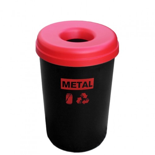 Κάδος ανακύκλωσης Πλαστικός μαύρος 60lt με ετικέτα Metal amp κόκκινο καπάκι c503541