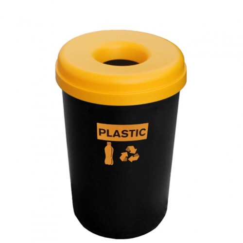 Κάδος ανακύκλωσης Πλαστικός μαύρος 60lt με ετικέτα Plastic amp κίτρινο καπάκι c503542