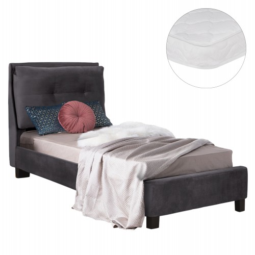 ΚΡΕΒΑΤΙ ΜΕ ΣΤΡΩΜΑ RILEY HM21282 01 ΓΚΡΙ ΒΕΛΟΥΔΟ--ΓΙΑ 90x200εκ c503805