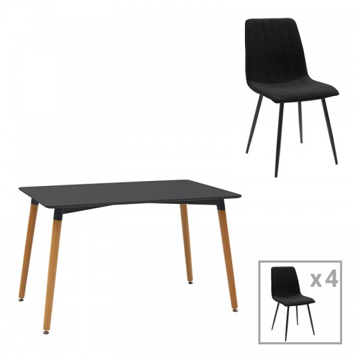 Τραπεζαρία Natali-Noor pakoworld σετ 5τεμ MDF μαύρο-πόδια φυσικό 120x80x76εκ c503812