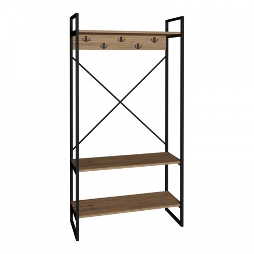 Έπιπλο εισόδου Levento pakoworld oak με μαύρο μεταλλικό σκελετό 88x34x180εκ c503836