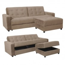 JACKSON Καναπές - Κρεβάτι και Σκαμπό με Χώρους Αποθήκευσης Ύφασμα Μπεζ c503851