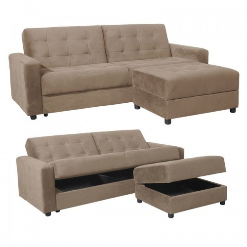 JACKSON Καναπές - Κρεβάτι και Σκαμπό με Χώρους Αποθήκευσης Ύφασμα Μπεζ c503851