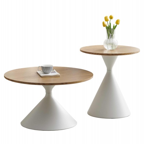 ΣΕΤ 2 ΤΡΑΠΕΖΙΑ ΣΑΛΟΝΙΟΥ JENNEL X HM18308 01 ΜΕΤΑΛΛΟ ΛΕΥΚΟ--MDF ΣΕ ΦΥΣΙΚΟ Φ50εκ Φ70εκ c503875