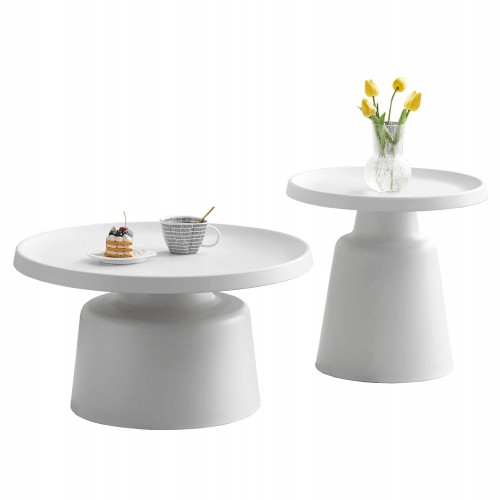 ΣΕΤ 2 ΤΡΑΠΕΖΙΑ ΣΑΛΟΝΙΟΥ RINKON2 HM18304 01 ΜΕΤΑΛΛΟ ΣΕ ΛΕΥΚΟ Φ50εκ Φ70εκ c503887