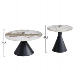 ΣΕΤ 2 ΤΡΑΠΕΖΙΑ ΣΑΛΟΝΙΟΥ JEN HM18305 02 ΜΕΤΑΛΛΟ ΜΑΥΡΟ-SINTERED STONE PANDORA Φ50εκ Φ70εκ c503890