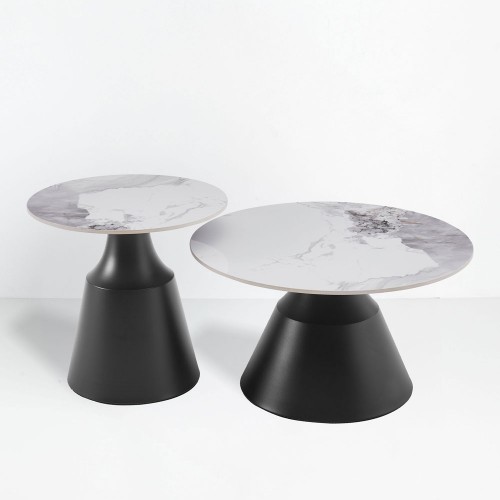 ATRIUM COFFEE TABLE SET 2ΤΕΜ ΛΕΥΚΟ ΜΕ ΟΨΗ ΜΑΡΜΑΡΟΥ ΜΑΥΡΟ 70x70x38cm c503897