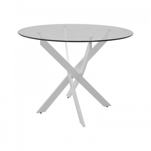 Τραπέζι Antoro pakoworld γυαλί και μεταλλικά πόδια σε λευκή απόχρωση Φ80x75εκ c504036