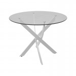 Τραπέζι Antoro pakoworld γυαλί και μεταλλικά πόδια σε λευκή απόχρωση Φ80x75εκ c504036