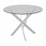 Τραπέζι Antoro pakoworld γυαλί και μεταλλικά πόδια σε λευκή απόχρωση Φ100x75εκ c504037