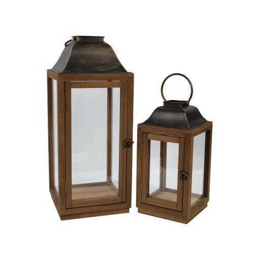 KARIMA ΦΑΝΑΡΙ SET 2ΤΜΧ 23x23x56 ΞΥΛΟ ΦΥΣΙΚΟ ΣΚΟΥΡΟ ΓΥΑΛΙ c504070