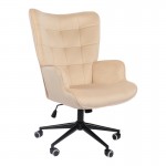 Πολυθρόνα-μπερζέρα Lobima pakoworld περιστρεφόμενη κρεμ βελούδο με βάση σε μαύρη απόχρωση 71x68x104εκ c504079