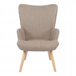 Πολυθρόνα-μπερζέρα Gerlina pakoworld γκρι-μπεζ ύφασμα με πόδι σε φυσική απόχρωση 71x64x94εκ c504093