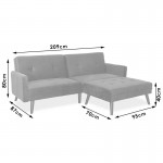 Καναπές γωνία-κρεβάτι με υποπόδιο Dream pakoworld γκρι-ασημί βελούδο 209x157x80εκ c504122
