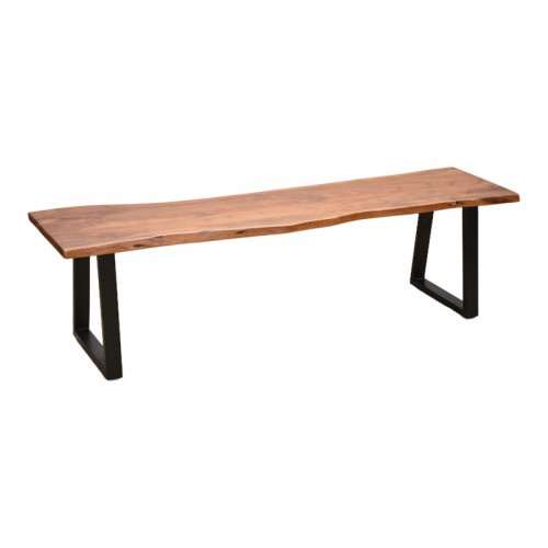 Παγκάκι Miles Slim pakoworld μασίφ ξύλο ακακίας σε καρυδί απόχρωση με μαύρα μεταλλικά πόδια 160x40x45εκ c504123