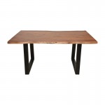 Τραπέζι Miles pakoworld μασίφ ξύλο ακακίας πάχους 3 7-4εκ σε καρυδί απόχρωση με μαύρα μεταλλικά πόδια 160x90x76εκ c504125