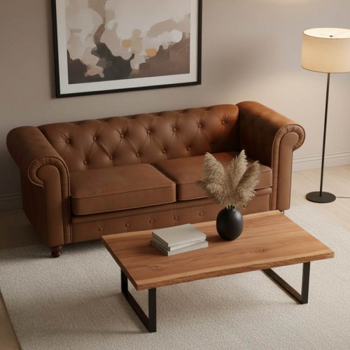 Τραπέζι σαλονιού Miles pakoworld μασίφ ξύλο ακακίας πάχους 3 7-4εκ σε καρυδί απόχρωση με μαύρα μεταλλικά πόδια 115x60x45εκ c504127