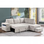 FLEXY Καναπές Αριστερή Γωνία - Κρεβάτι με Χώρους Αποθήκευσης φωτιζόμενο Ύφασμα Μπεζ c504174