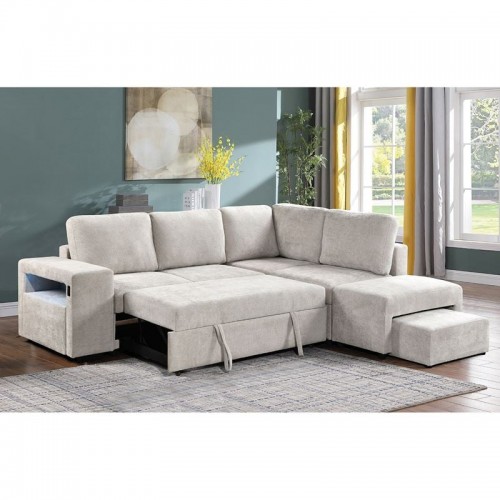 FLEXY Καναπές Αριστερή Γωνία - Κρεβάτι με Χώρους Αποθήκευσης φωτιζόμενο Ύφασμα Μπεζ c504174