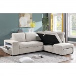 FLEXY Καναπές Αριστερή Γωνία - Κρεβάτι με Χώρους Αποθήκευσης φωτιζόμενο Ύφασμα Μπεζ c504174