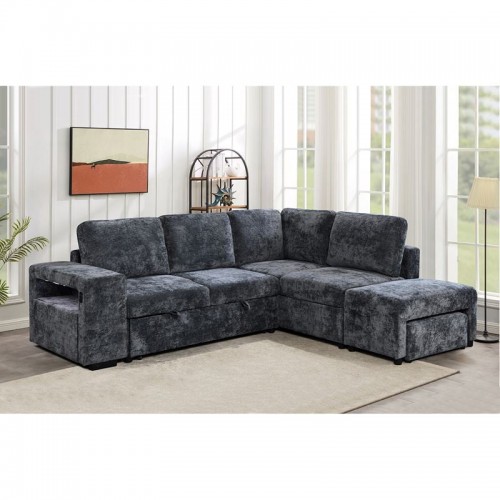 FLEXY Καναπές Αριστερή Γωνία - Κρεβάτι με Χώρους Αποθήκευσης φωτιζόμενο Ύφασμα Ανθρακί c504175