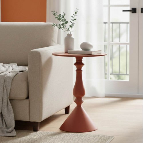 Βοηθητικό τραπέζι Lalou pakoworld μέταλλο σε απόχρωση terracotta Φ40x55εκ c504182