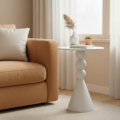 Βοηθητικό τραπέζι Bilane pakoworld μέταλλο σε κρεμ απόχρωση Φ39x55εκ c504183