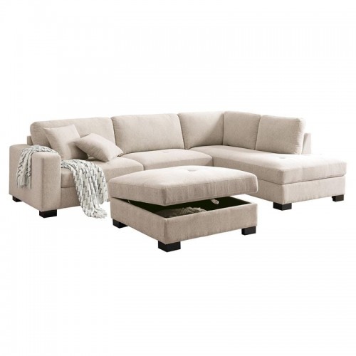 DORNO Καναπές Σαλονιού Αριστερή Γωνία με Αποθηκευτικό Σκαμπό Ύφασμα Μπεζ c504196