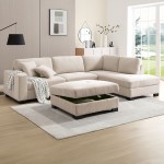 DORNO Καναπές Σαλονιού Αριστερή Γωνία με Αποθηκευτικό Σκαμπό Ύφασμα Μπεζ c504196