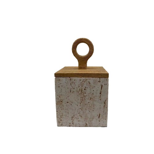 COPPER A ΔΟΧΕΙΟ ΑΠΟΘΗΚΕΥΣΗΣ ΜΕ ΚΑΠΑΚΙ 12x12x21cm POLYRESIN STONE ΦΥΣΙΚΟ c504264