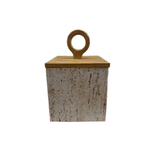 COPPER B ΔΟΧΕΙΟ ΑΠΟΘΗΚΕΥΣΗΣ ΜΕ ΚΑΠΑΚΙ 15x15x24cm POLYRESIN STONE ΦΥΣΙΚΟ c504271