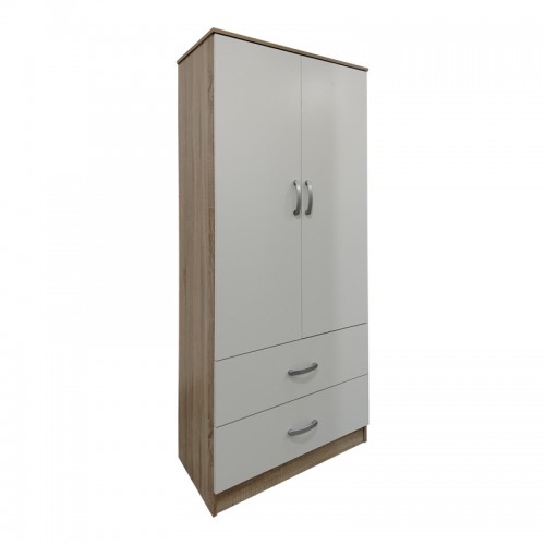 Ντουλάπα δίφυλλη με 2 συρτάρια Lego pakoworld σε oak-λευκή απόχρωση 80x42x180εκ c504493