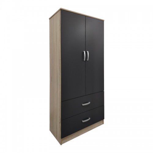 Ντουλάπα δίφυλλη με 2 συρτάρια Lego pakoworld σε oak-ανθρακί απόχρωση 80x42x180εκ c504494