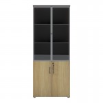 Ντουλάπα γραφείου επαγγελματική με γυάλινες πόρτες Lotus pakoworld σε φυσική-ανθρακί απόχρωση 80x40x200εκ c504629