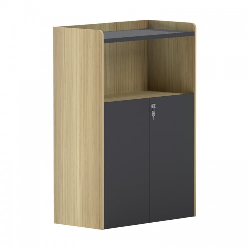 Ντουλάπι γραφείου χαμηλό Lotus pakoworld σε φυσική-ανθρακί απόχρωση 80x40x120εκ c504634