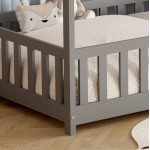 ΚΡΕΒΑΤΙ ΠΑΙΔΙΚΟ ΜΕ ΣΤΡΩΜΑ PHYLLIS HM21304 02 ΞΥΛΟ ΠΕΥΚΟΥ ΣΕ ΓΚΡΙ--ΣΤΡΩΜΑ 90x190εκ c507001