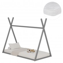 ΚΡΕΒΑΤΙ ΠΑΙΔΙΚΟ ΜΕ ΣΤΡΩΜΑ MUNK HM21306 02 ΞΥΛΟ ΠΕΥΚΟΥ ΣΕ ΓΚΡΙ--ΣΤΡΩΜΑ 90x190εκ c507007