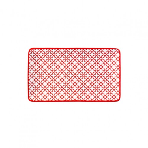 Σετ 6 πιατέλες ορθογώνιες πορσελάνης κόκκινες 27x16cm c51883