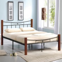 Fiore Κρεβάτι Διπλό για Στρώμα 160x200cm Μέταλλο Βαφή Μαύρο Ξύλο Καρυδί c530166