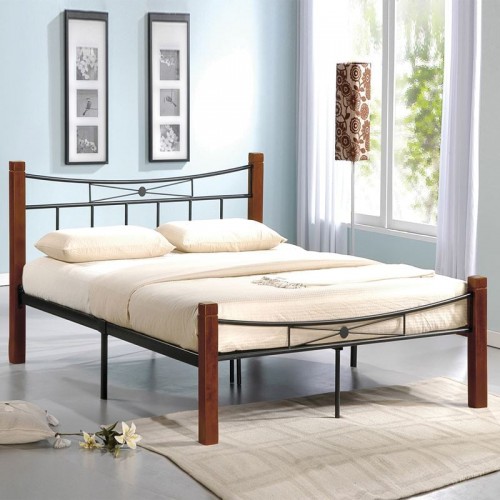 Fiore Κρεβάτι Διπλό για Στρώμα 160x200cm Μέταλλο Βαφή Μαύρο Ξύλο Καρυδί c530166